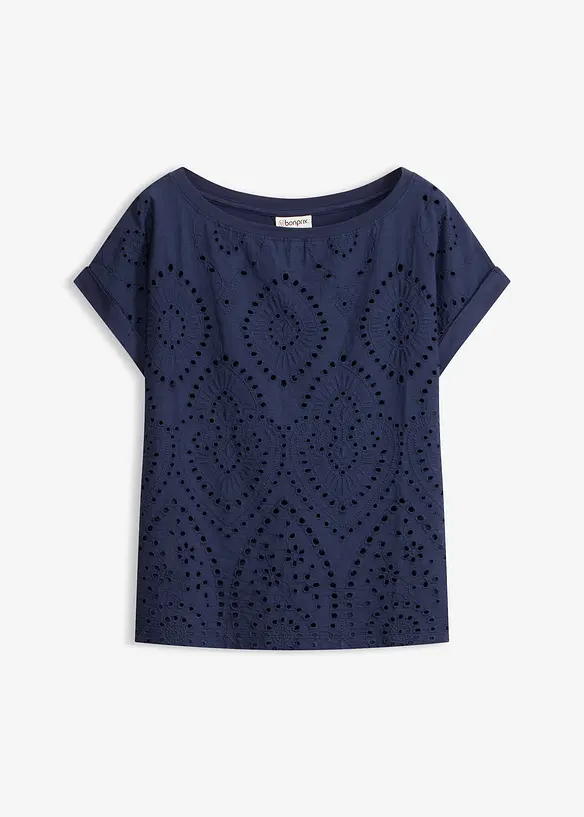 Shirt mit Lochspitze in blau von vorne - bonprix Shirt mit Lochspitze in blau von vorne - bonprix