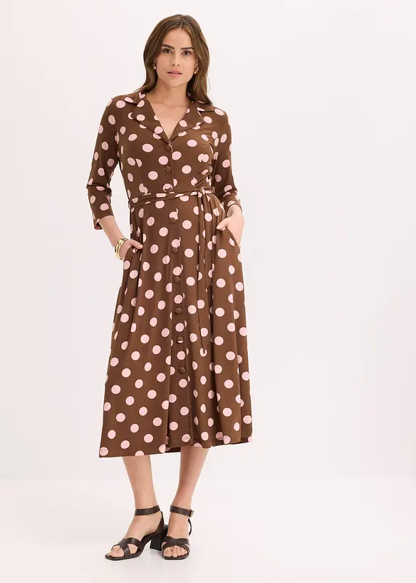 Hemdblusenkleid mit Bindeband (2-tlg.Set) in braun von vorne (Totalaufnahme) - bonprix