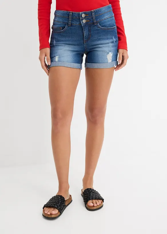 Jeans-Shorts Mid Waist in blau von vorne - bonprix