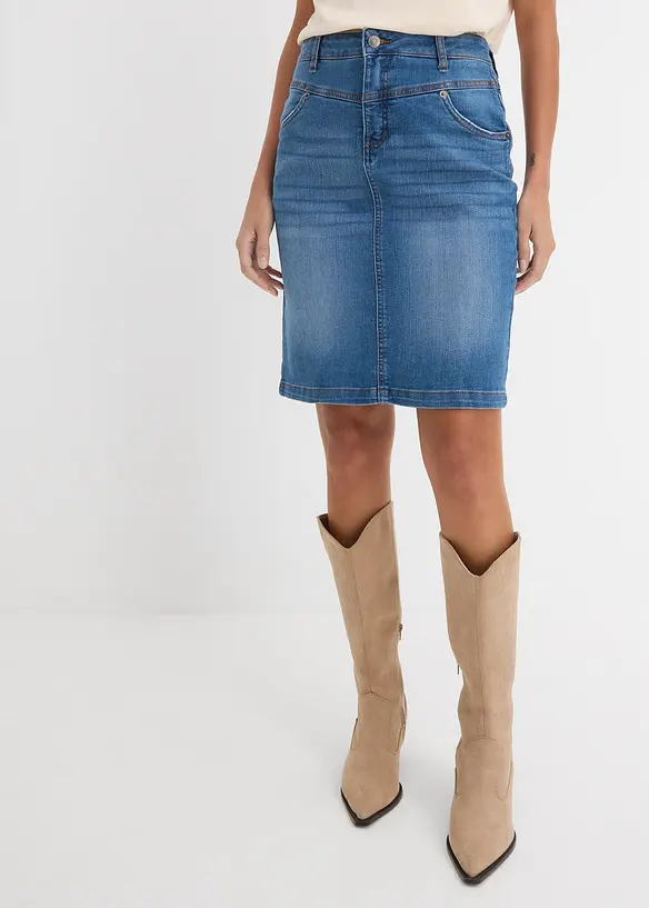 Stretch-Jeansrock in blau von vorne - bonprix Stretch-Jeansrock in blau von vorne - bonprix