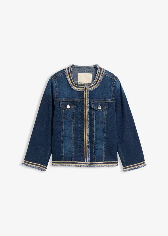 Jeansjacke mit Fransen in blau von vorne - bonprix