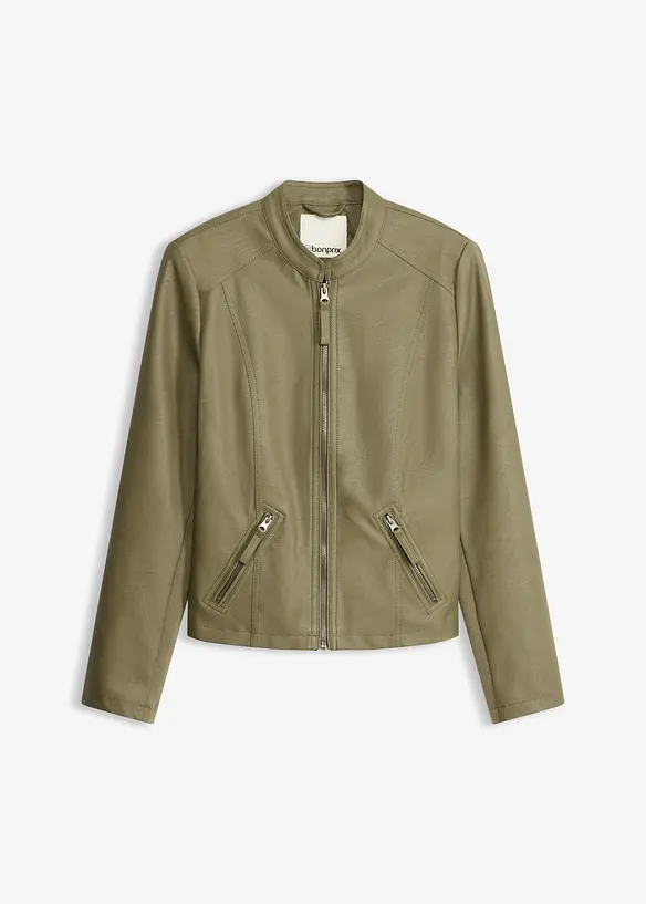 Lederimitat-Jacke aus reiner Viskose in grün von vorne - bonprix