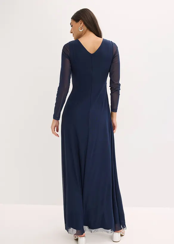 Abendkleid aus zartem Tüll mit Steinapplikation in blau von hinten (Totalaufnahme) - bonprix