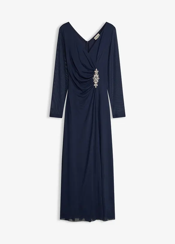 Abendkleid aus zartem Tüll mit Steinapplikation in blau von vorne - bonprix