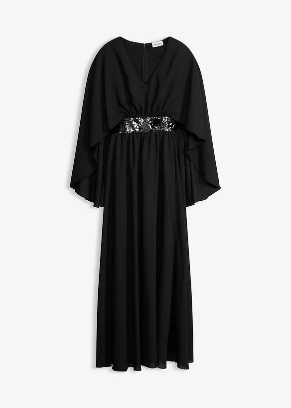 Abendkleid aus feinem Chiffon mit Pailletten-Einsatz in schwarz von vorne - bonprix Abendkleid aus feinem Chiffon mit Pailletten-Einsatz in schwarz von vorne - bonprix