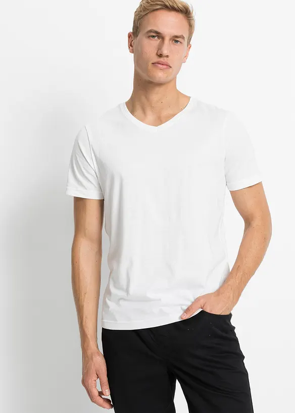 T-Shirt mit V-Ausschnitt (5er Pack) in weiß von vorne (im Anschnitt) - bonprix