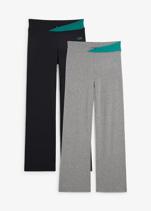 Baumwoll-Sporthose, Bootcut (2er Pack) in grau von vorne - bonprix Baumwoll-Sporthose, Bootcut (2er Pack) in grau von vorne - bonprix