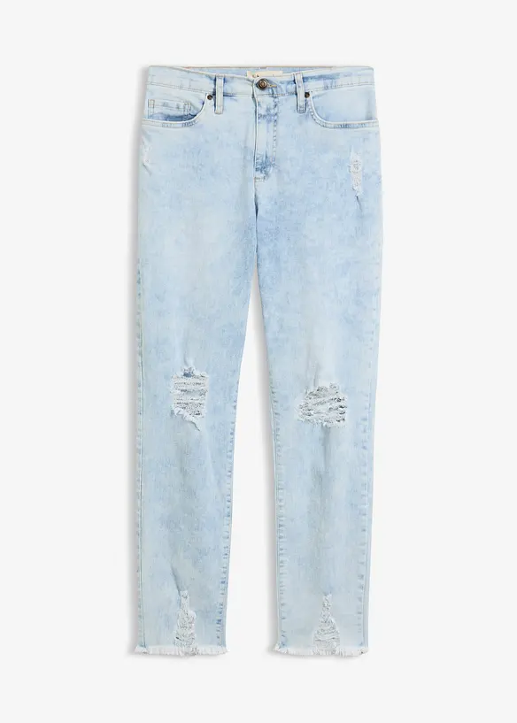 Mom-Jeans High Waist mit Destroy-Effekten in blau von vorne - bonprix Mom-Jeans High Waist mit Destroy-Effekten in blau von vorne - bonprix