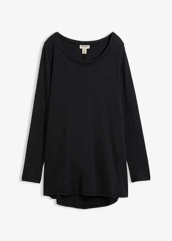 Langarmshirt aus leichtem Slub-Jersey-Material in schwarz von vorne - bonprix