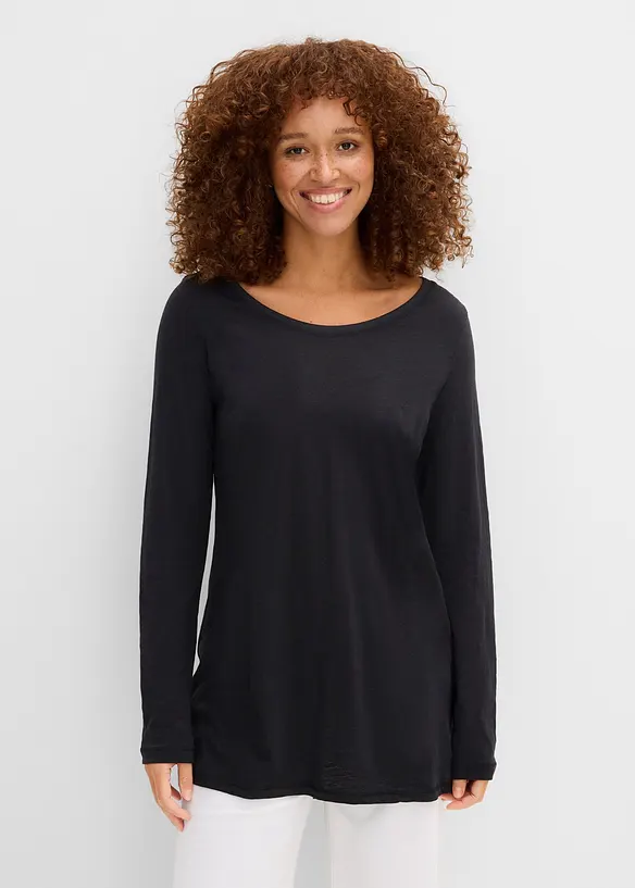 Langarmshirt aus leichtem Slub-Jersey-Material in schwarz von vorne (im Anschnitt) - bonprix