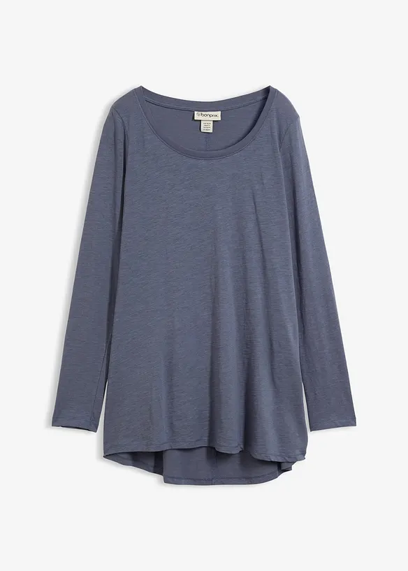 Langarmshirt aus leichtem Slub-Jersey-Material in blau von vorne - bonprix
