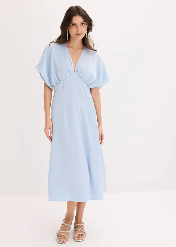 Midikleid aus glänzendem Satin in blau von vorne (Totalaufnahme) - bonprix Midikleid aus glänzendem Satin in blau von vorne (Totalaufnahme) - bonprix