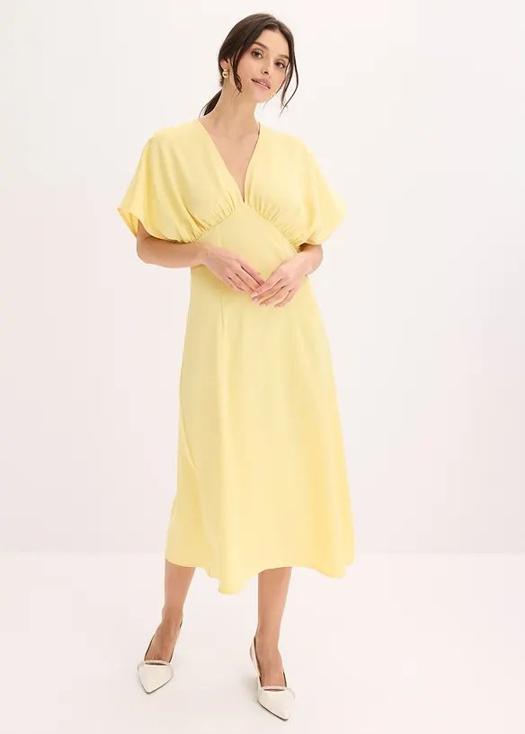 Midikleid aus glänzendem Satin in gelb von vorne (Totalaufnahme) - bonprix