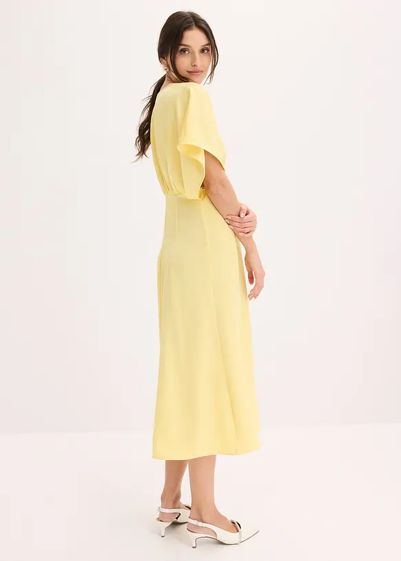 Midikleid aus glänzendem Satin in gelb von hinten (Totalaufnahme) - bonprix