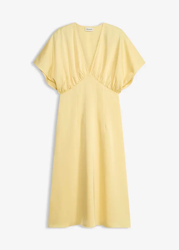 Midikleid aus glänzendem Satin in gelb von vorne - bonprix