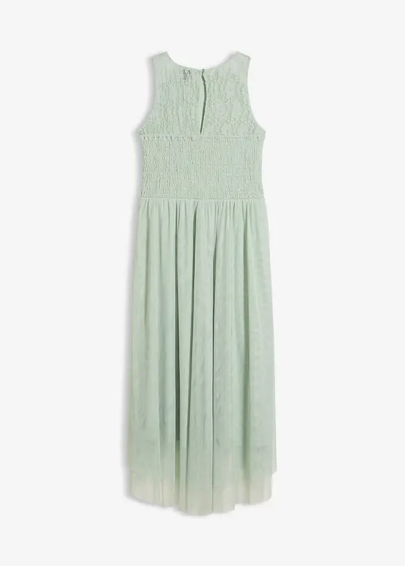 Vokuhila-Kleid aus zartem Tüll und Spitze in grün von hinten - bonprix