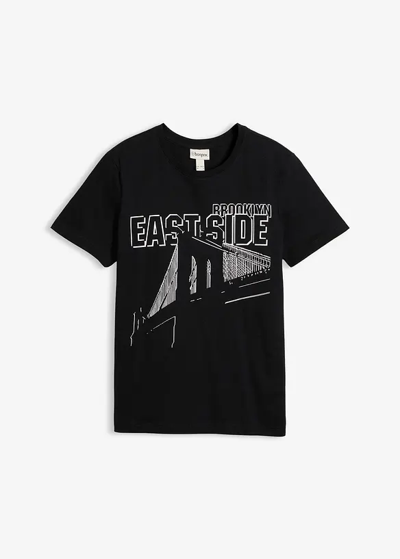 T-Shirt aus reiner Bio-Baumwolle, Slim Fit in schwarz von vorne - bonprix
