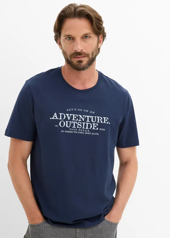 T-Shirt aus reiner Baumwolle in blau von vorne (im Anschnitt) - bonprix