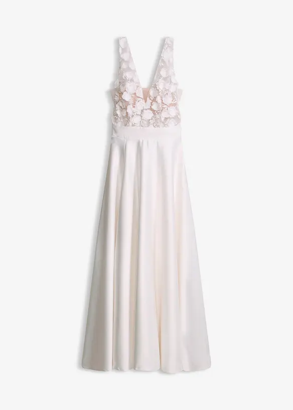 Brautkleid aus glänzendem Satin mit Blumen-Applikation in weiß von vorne - bonprix