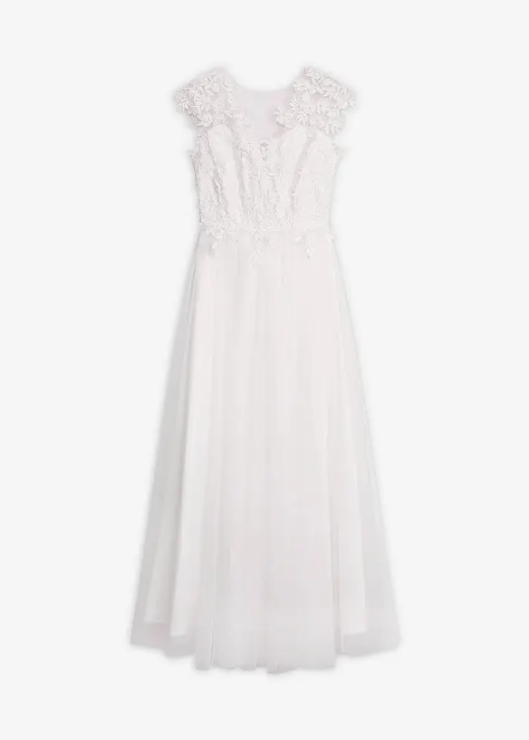 Brautkleid aus zartem Tüll mit Spitze in weiß von vorne - bonprix