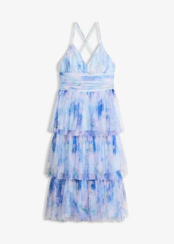 Midikleid aus feinem Tüll mit Volants in blau von vorne - bonprix Midikleid aus feinem Tüll mit Volants in blau von vorne - bonprix