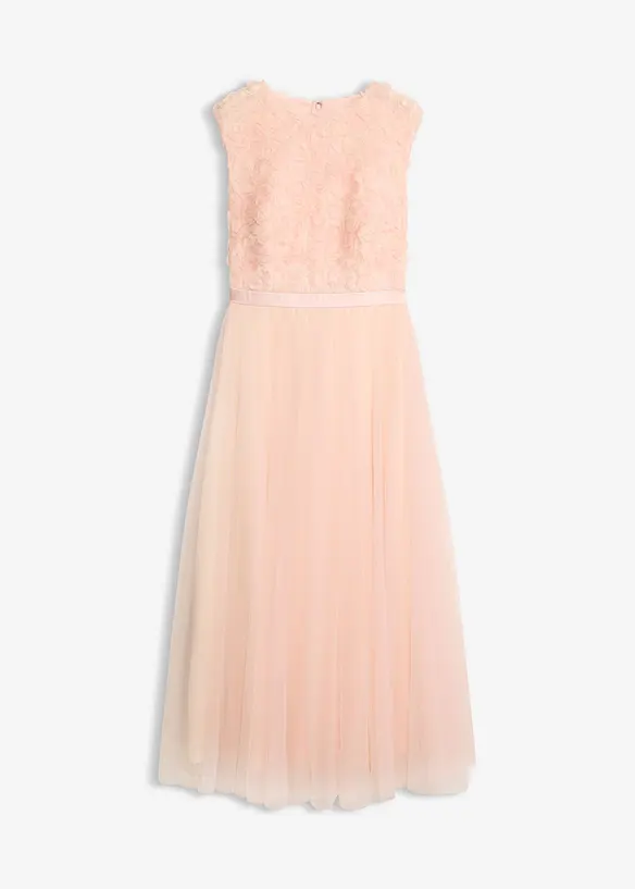 Abendkleid aus zartem Tüll mit Blumen-Details in rosa von vorne - bonprix Abendkleid aus zartem Tüll mit Blumen-Details in rosa von vorne - bonprix