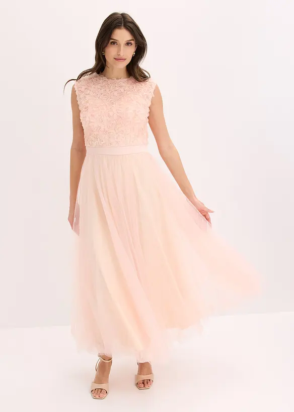 Abendkleid aus zartem Tüll mit Blumen-Details in rosa von vorne (Totalaufnahme) - bonprix Abendkleid aus zartem Tüll mit Blumen-Details in rosa von vorne (Totalaufnahme) - bonprix