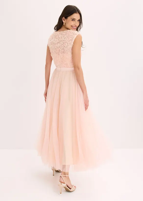 Abendkleid aus zartem Tüll mit Blumen-Details in rosa von hinten (Totalaufnahme) - bonprix Abendkleid aus zartem Tüll mit Blumen-Details in rosa von hinten (Totalaufnahme) - bonprix