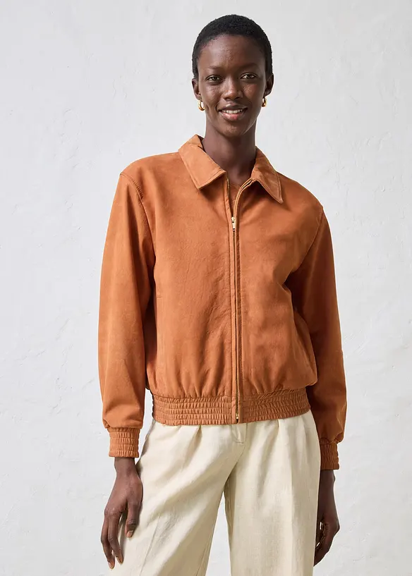 Blouson aus Veloursleder in braun von vorne (im Anschnitt) - bonprix