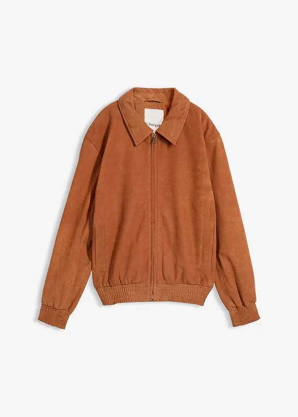 Blouson aus Veloursleder in braun von vorne - bonprix