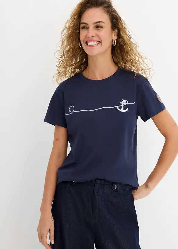 Besticktes T-Shirt in blau von vorne (im Anschnitt) - bonprix Besticktes T-Shirt in blau von vorne (im Anschnitt) - bonprix
