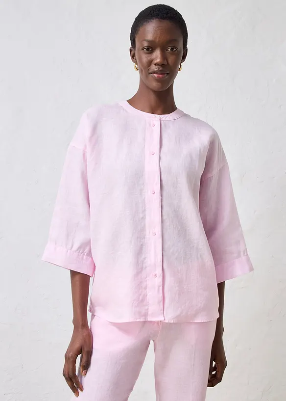 Oversize-Bluse aus reinem Leinen in rosa von vorne (im Anschnitt) - bonprix