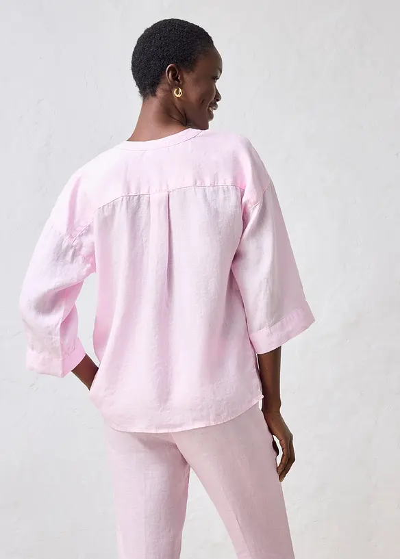 Oversize-Bluse aus reinem Leinen in rosa von hinten (im Anschnitt) - bonprix