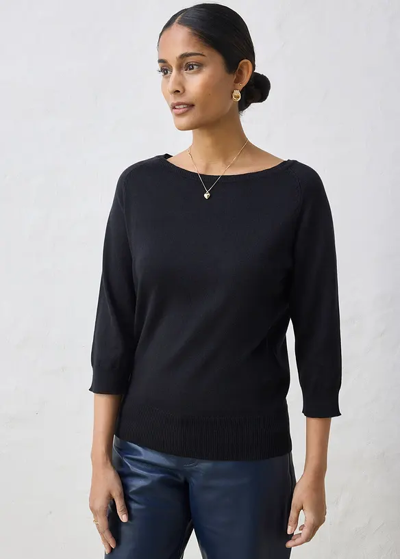 Feinstrickpullover aus feinem Seiden-Mix in schwarz von vorne (im Anschnitt) - bonprix