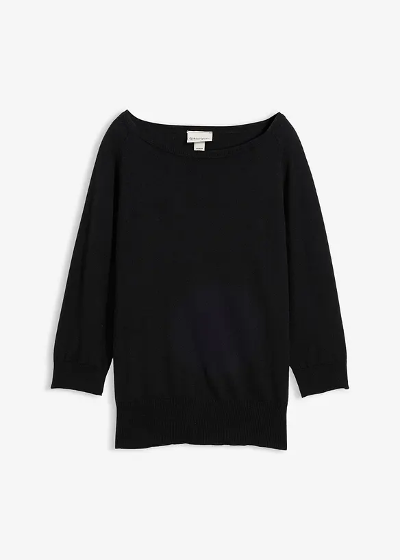 Feinstrickpullover aus feinem Seiden-Mix in schwarz von vorne - bonprix