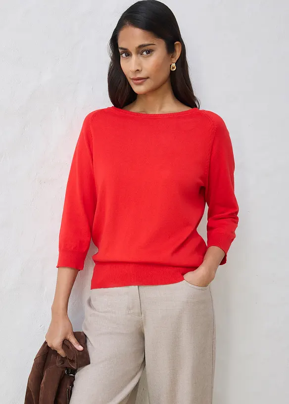 Feinstrickpullover aus feinem Seiden-Mix in rot von vorne (im Anschnitt) - bonprix