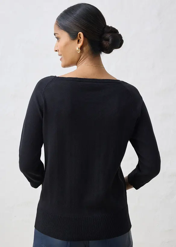 Feinstrickpullover aus feinem Seiden-Mix in schwarz von hinten (im Anschnitt) - bonprix