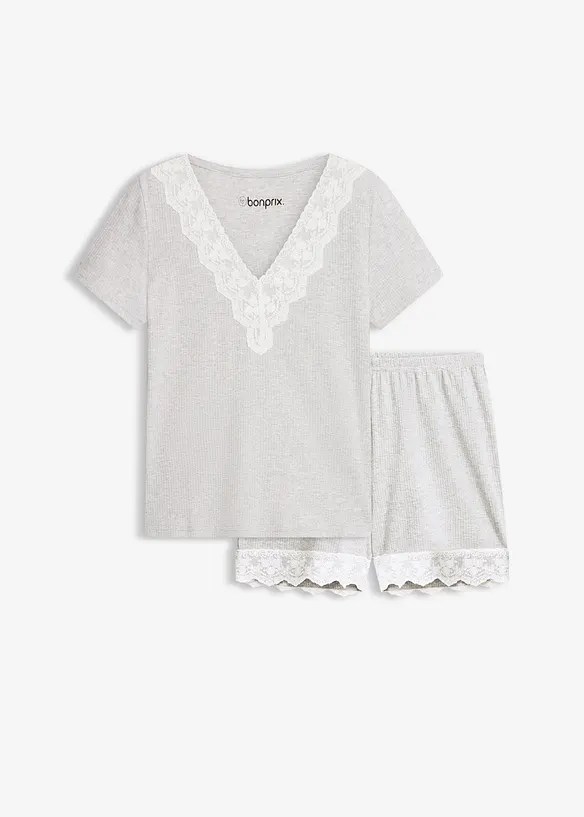 Shorty aus reiner Baumwoll-Rippe in grau von vorne - bonprix