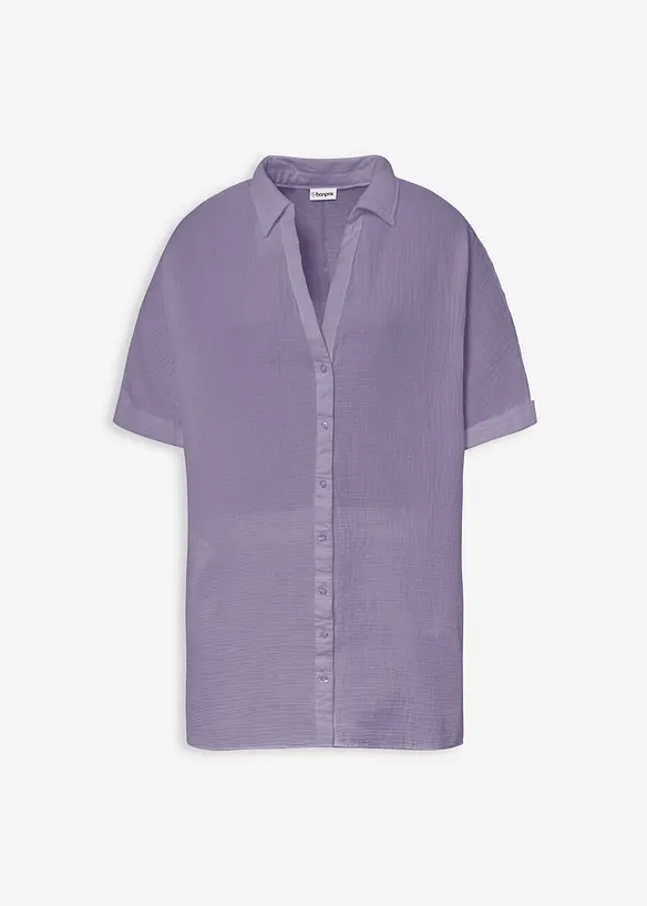 Musselin-Oversize-Longbluse aus reiner Baumwolle in lila von vorne - bonprix Musselin-Oversize-Longbluse aus reiner Baumwolle in lila von vorne - bonprix