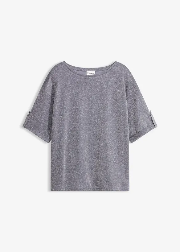 Glitzer Viskose-Shirt mit Glanzdruck in blau von vorne - bonprix
