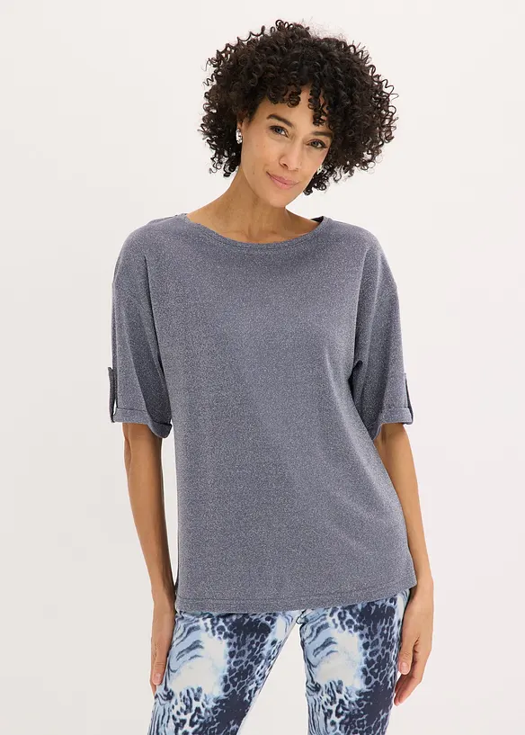 Glitzer Viskose-Shirt mit Glanzdruck in blau von vorne (im Anschnitt) - bonprix