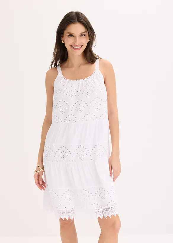 Trägerkleid aus softer Viskose in weiß von vorne (Totalaufnahme) - bonprix