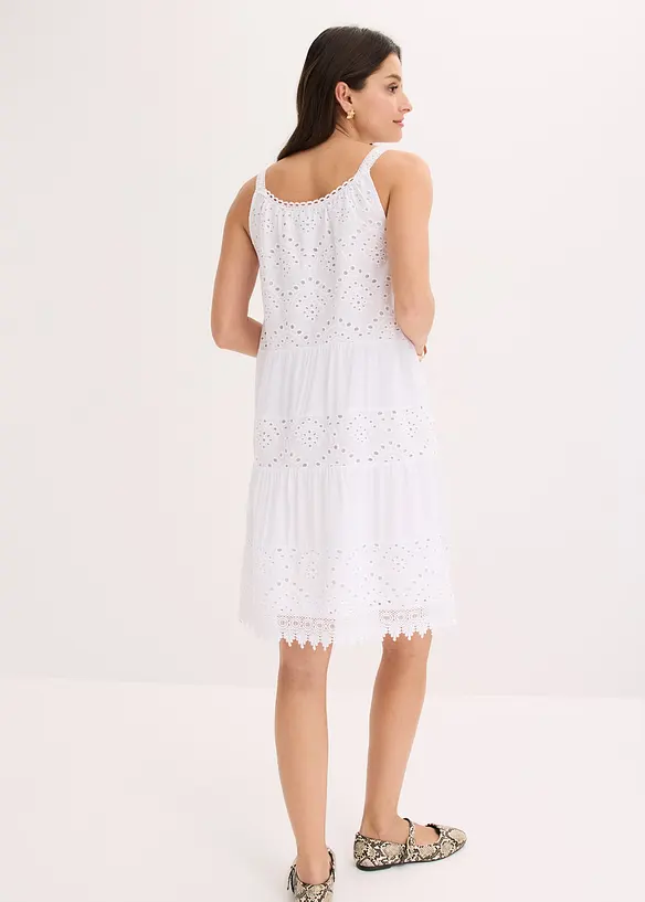 Trägerkleid aus softer Viskose in weiß von hinten (Totalaufnahme) - bonprix