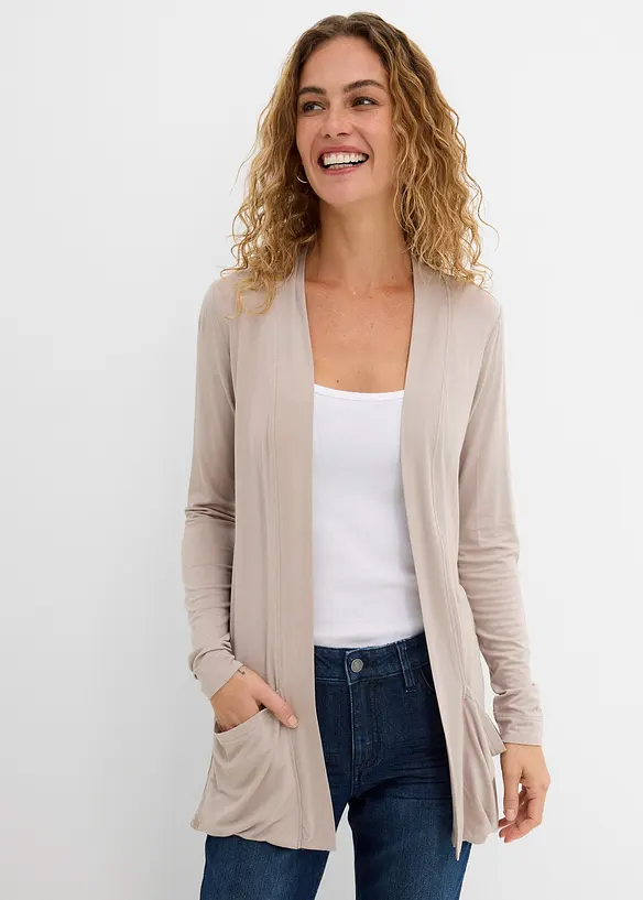 Shirtjacke aus softem Viskose-Mix in grau von vorne (im Anschnitt) - bonprix