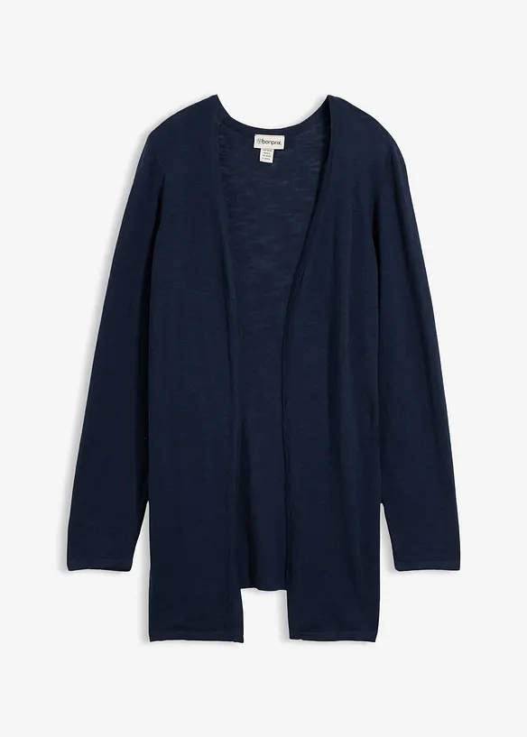 Strickjacke aus reiner leichter Baumwoll-Slub Qualität in blau von vorne - bonprix