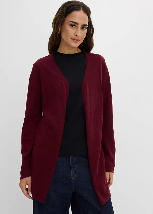 Strickjacke aus reiner leichter Baumwoll-Slub Qualität in rot von vorne (im Anschnitt) - bonprix