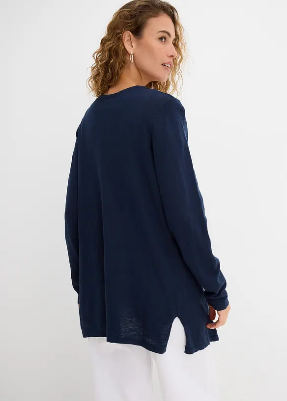 Strickjacke aus reiner leichter Baumwoll-Slub Qualität in blau von hinten (im Anschnitt) - bonprix