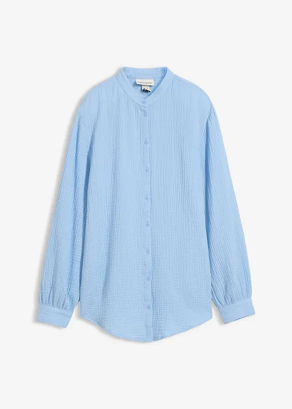 Musselin-Longbluse aus reiner Baumwolle in blau von vorne - bonprix Musselin-Longbluse aus reiner Baumwolle in blau von vorne - bonprix