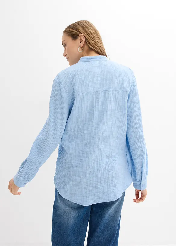Musselin-Longbluse aus reiner Baumwolle in blau von hinten (im Anschnitt) - bonprix Musselin-Longbluse aus reiner Baumwolle in blau von hinten (im Anschnitt) - bonprix