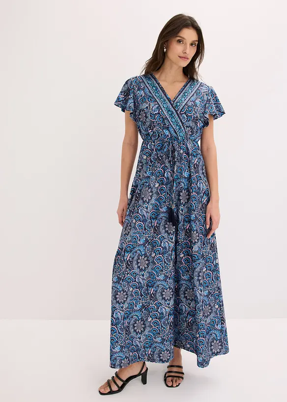 Jersey-Maxikleid mit Bindegürtel in blau von vorne (Totalaufnahme) - bonprix Jersey-Maxikleid mit Bindegürtel in blau von vorne (Totalaufnahme) - bonprix